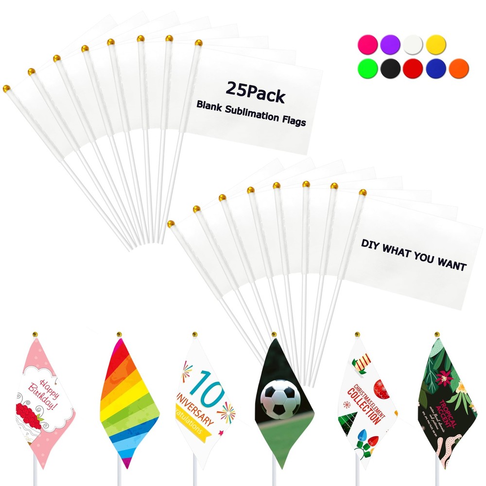 25 Pack Solid White Blank Flags Small Mini White DIY Graffiti Flags on Stick,…