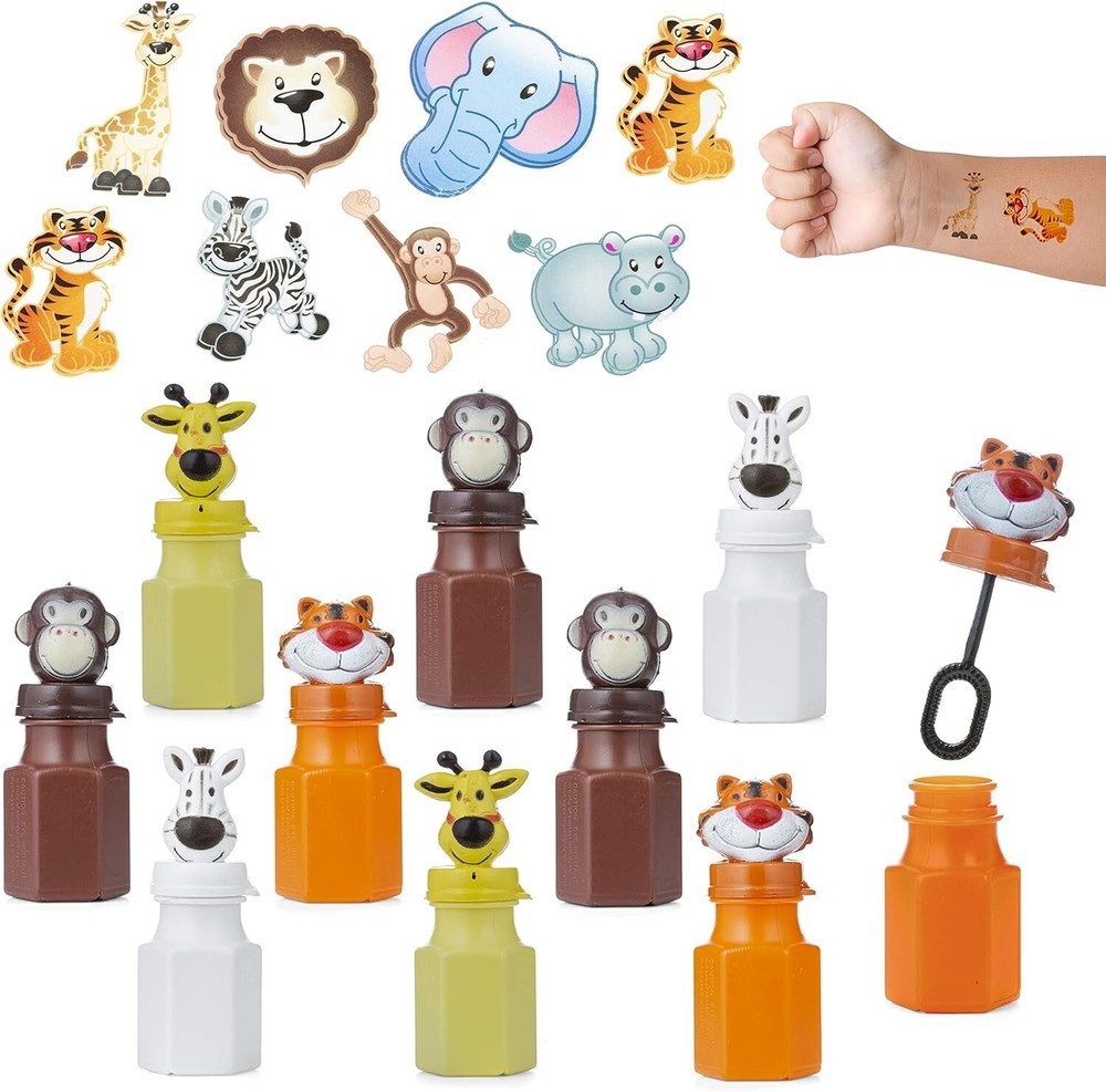Safari Party Favors, Mini Bubble Wand Bottles 72 Temporary Tattoo Stickers