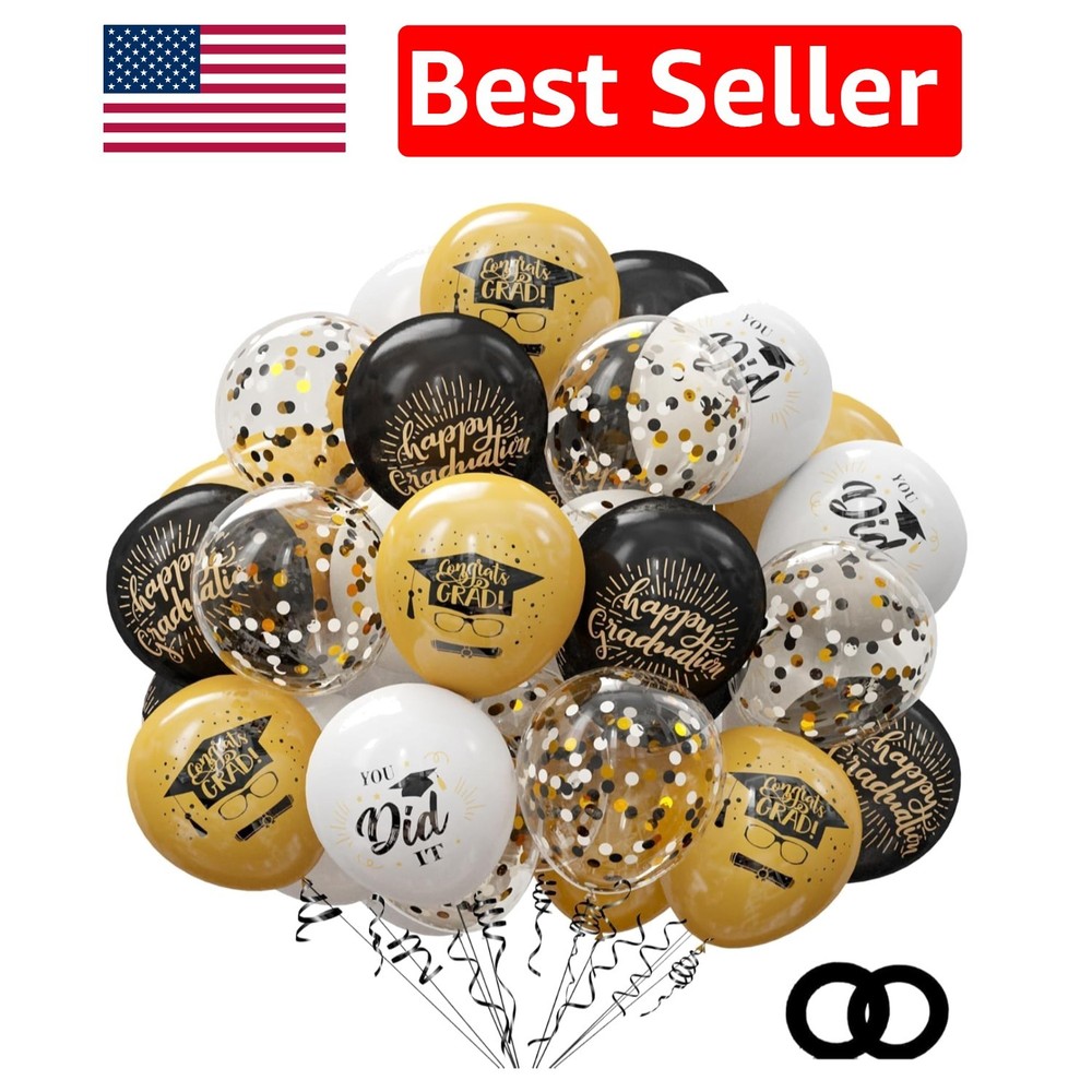 75 Pack Elegant Black & Gold Graduation Balloons Set – 12 Inch Celebration Decor