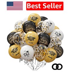 75 Pack Elegant Black & Gold Graduation Balloons Set – 12 Inch Celebration Decor