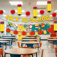 43 Pcs Back to School Decorations Pencil Apple Hanging Honeycomb Centerpiece Dec