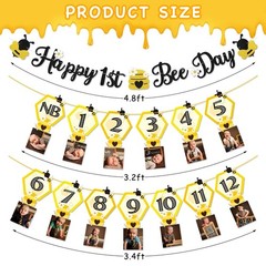 3PCS Happy Bee Day Party Decorations, Bumble Honey Bee 1st Birthday Baby Phot…