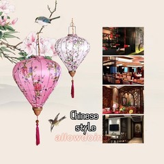 12 Inch Floral Pattern Oval Satin Silk Lanterns Hanging Chinese Retro Decor Cute