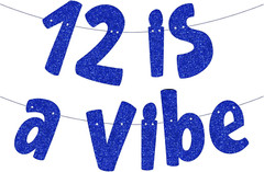 12 Is a Vibe Banner, Pre-Strung Glitter Blue 12Th Birthday Banner, Funny 12Th Bi
