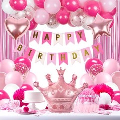 Pink White And Rose Gold Birthday Party Decorations Balloons Set For Girls Women