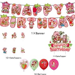 Strawberry Shortcake Themed Birthday Party Decoration Banner Balloon Cake Topper