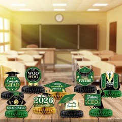 , Green, Black and Gold Graduation Centerpieces 2026 – Pack of 12 | Graduation C