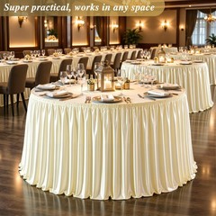 6Ft Champagne Satin Table Skirt for Rectangle or Round Tables, -& Ruffle Plea…