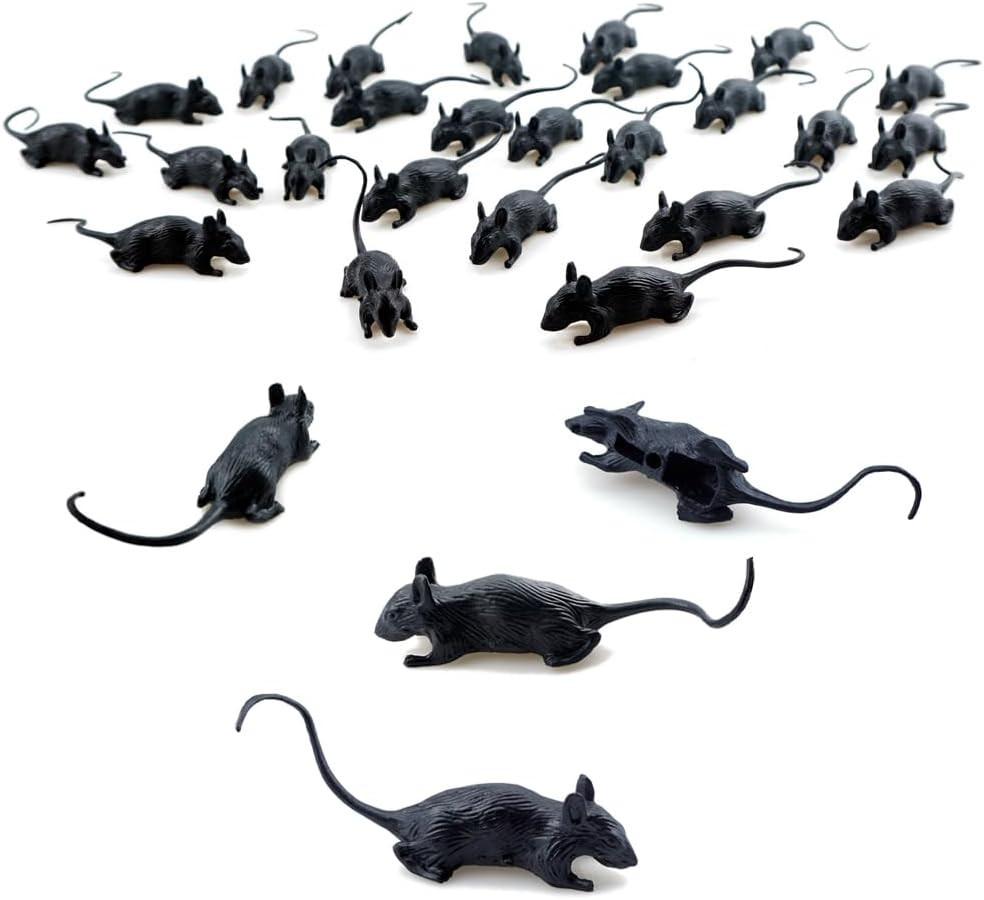 25 PCS Black Plastic Fake Rats for Prank Party