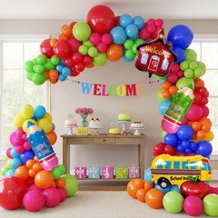 back to school balloons hot pink and red yellow green balloon garland arch ki…