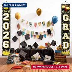 Fecedy Black Gold Graduation Decorations Class of 2026 Congrats GRAD Porch Sign
