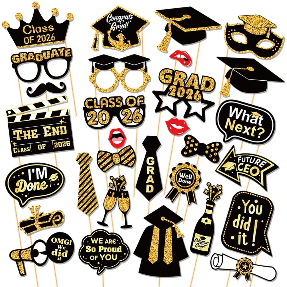 30 Pcs Graduation Photo Booth Props 2026,Grad Party Supplies for College