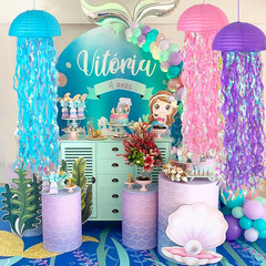 10 Inch Jellyfish Paper Lanterns 6 Pack, Hanging Decor for under the Sea Party D