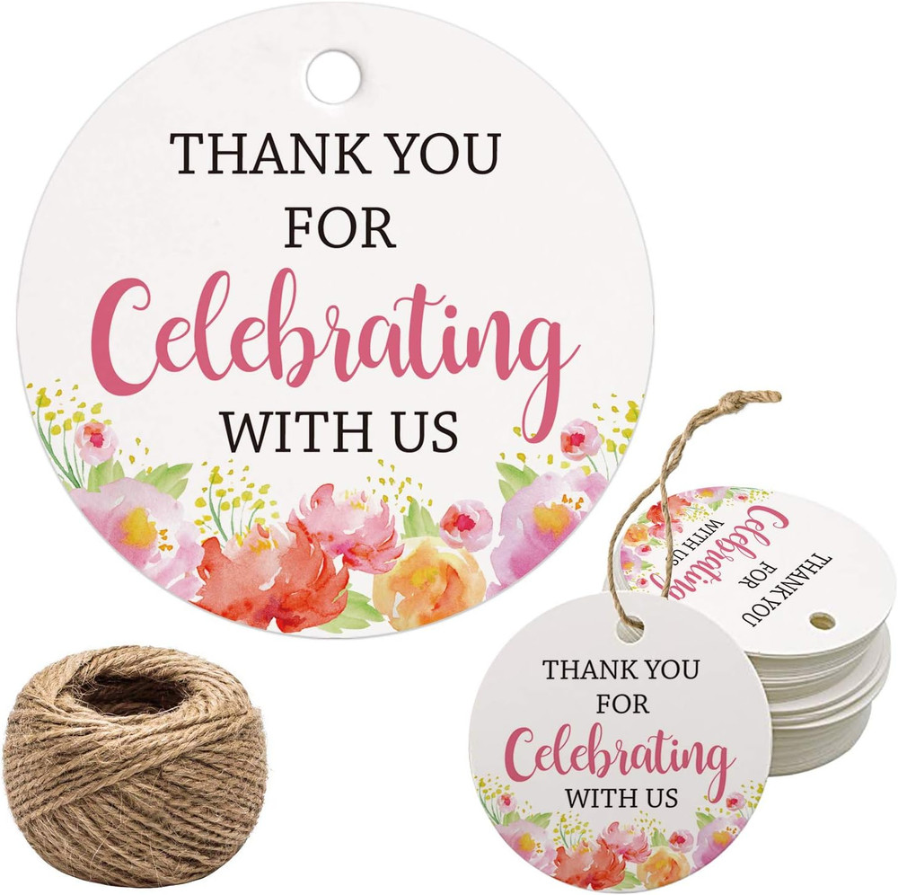 Thank You Floral Tags – 100Pcs for Wedding, Birthday, Baby Showers & Parties – P