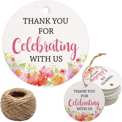 Thank You Floral Tags – 100Pcs for Wedding, Birthday, Baby Showers & Parties – P