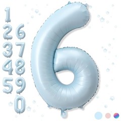 40 Inch 6 Balloon Number, Large Pastel Baby Sky Blue Foil Number 6 Balloons B…