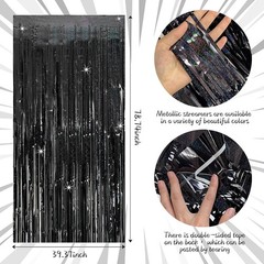 Elegant Black Tinsel Curtain Backdrop – 2 Pack for Party & Wedding Decor