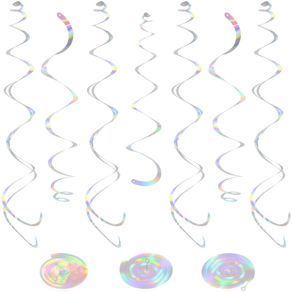 24PCS Iridescent Hanging Swirls,Holographic Ceiling Decorations,Plastic Streamer