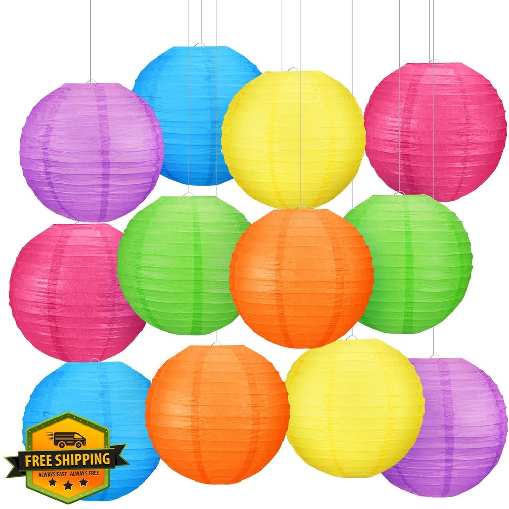 Retisee 12pk Neon Paper Lanterns Modern