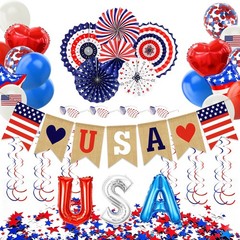 57Pcs 4th of July Patriotic Decorations American Flag Backdrop Hanging Streamers