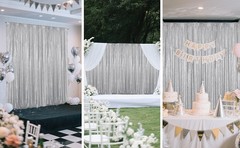 Silver Sequin Backdrop Curtain 2 Pieces 2FTx8FT Glitter Photography Backdrop for
