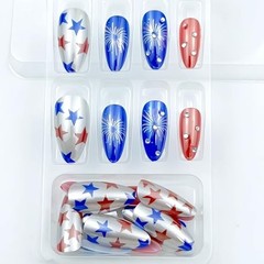 July 4th Fireworks Press On Nails 24pc Rhinestone Fake Nails