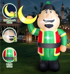 Ramadan Inflatable Decorations 7Ft, Eid Mubarak Moon Inflatable with 4 Bright LE