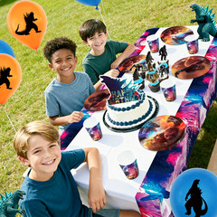 Godzilla Party Decorations& Tableware 112 Pcs Tablecloth Balloons Backgdrop Cups