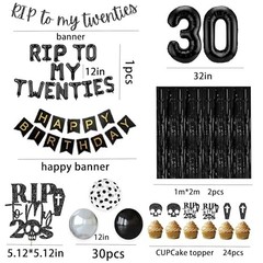 30th Birthday Decorations – RIP 20s Balloons, Party Supplies for Him/Her, Black