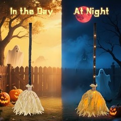 35″ Animated Witches Broom Halloween Decor Magic Witch Broomstick | Orange