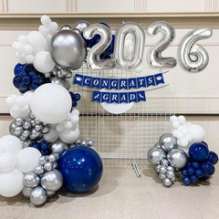 Graduation Decorations Class of 2026: Navy Blue and Silver Graduation Balloon Ar