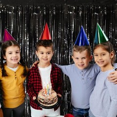 2-Pack Black Tinsel Foil Fringe Curtains Metallic Streamers Party Backdrop