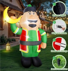 Ramadan Inflatable Decorations 7Ft, Eid Mubarak Moon Inflatable with 4 Bright LE