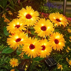 4 Pack Outdoor Solar Garden Lights with 16 Glowing Daisy Flowers & Stems, Wat…