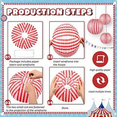 12 Pcs Carnival Circus Decorations Red Red and White Striped Classicl Style