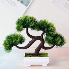 Four Ball Moss Silk Bonsai Potted Artificial Plant Green for Desk Table Decor