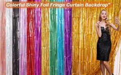 2 Pack 3.2ft x 8.2ft Silver Metallic Tinsel Foil Fringe Curtains, Door Streamer