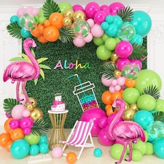 169pcs Tropical Balloon Arch Garland Kit, Luau Hawaiian Hot Light Pink Lime G…