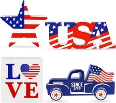 Charming Patriotic Table Decor: 4 Wooden Decorations for Independence Day
