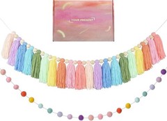 2pcs Boho Tassel Garland,Pom Pom Tassel,6.5 Feet Long 20 Balls Felt Ball Garland