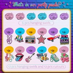 90s Party Decorations Hanging Swirls, 30 Pcs Back to the Colorful