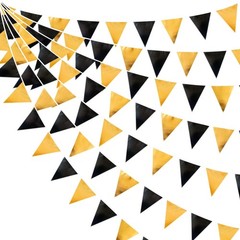 Black and Gold Party Decorations Triangle Pennant Banner Flag Metallic Fabric…