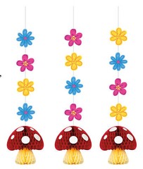 Fairy Toadstool Party Decorations Red Spot Mushroom Hanging Honeycomb Cutouts x3