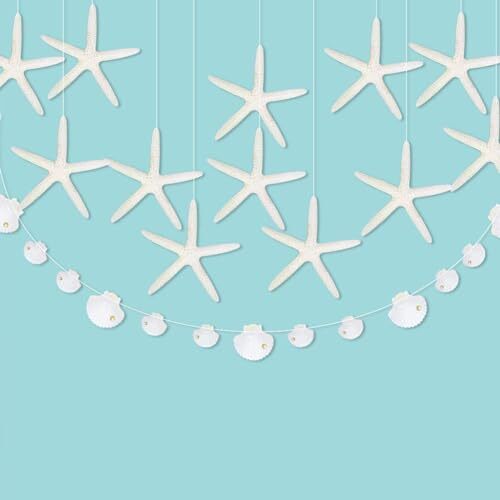 Flat Paper White Finger Starfish Seashell Garlands Ocean Nautical Party Decor…