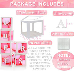 White Transparent Balloon Boxes with 78 Letters, Name Boxes for Baby Shower, Cle