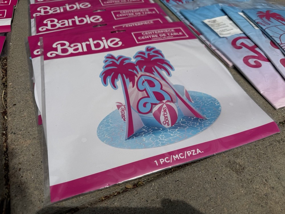 Barbie Centerpiece Table Decor – Malibu Beach Theme Party 10” with Palm Trees