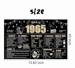 60th Birthday Decorations 1965 Banner Backdrop for Men & Women Party Decor