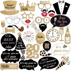 Glittery 2025 New Year’s Photo Booth Props Pack of 35 for Festive Celebrations