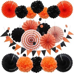 Party Decoration Set , 20 Pcs Pom Poms Flowers , Hanging Fans,Triangle Buntin…