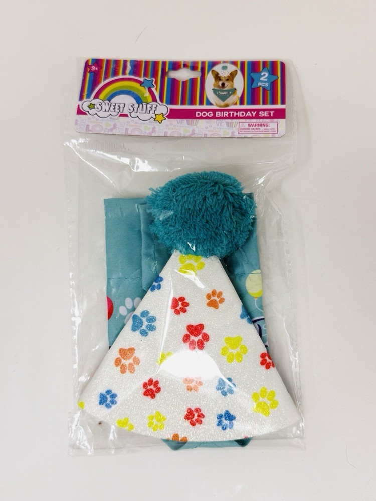 Sweet Stuff Dog Birthday Party Set 2 PC – Bandana & Party Hat – Small